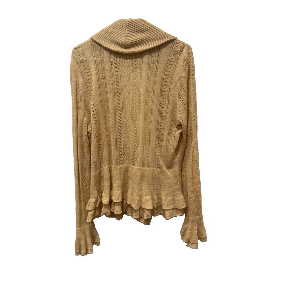 Ralph Lauren Tan Crochet Linen Cardigan Women’s Size XL Ruffle Hem Fairy - Picture 8 of 10
